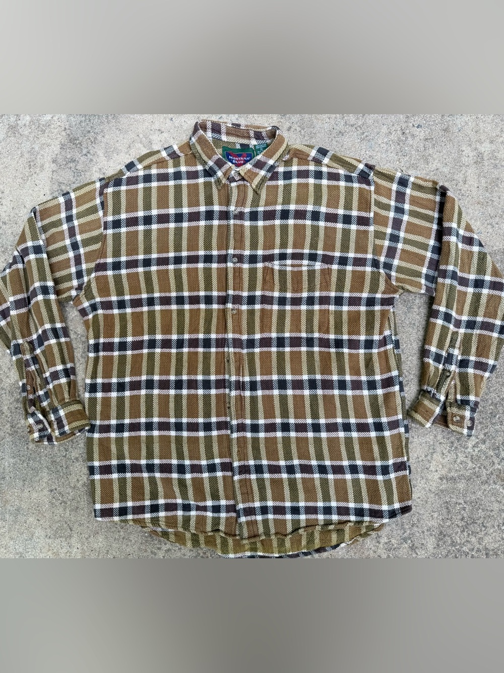 Vintage 80s Men's Mountain Blue Olive Plaid Button-Up Shirt Sz XL